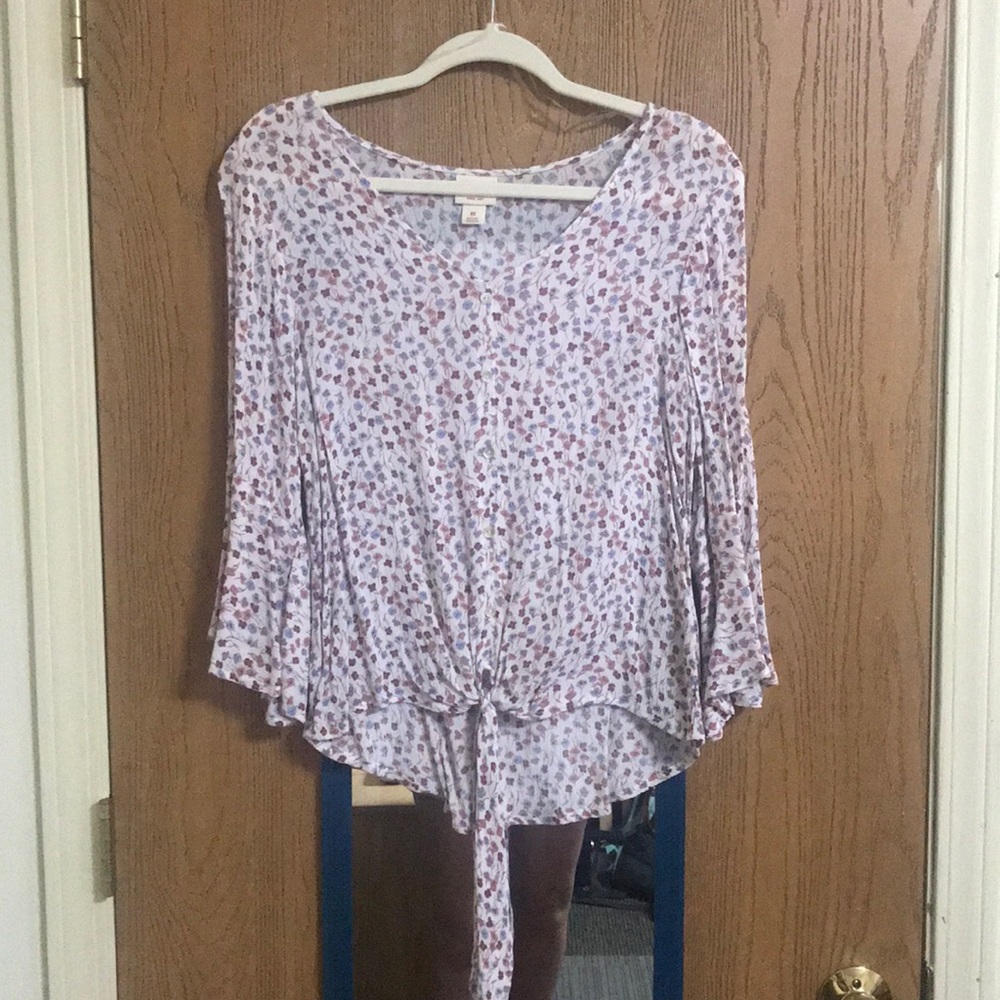 Button down floral tie front blouse